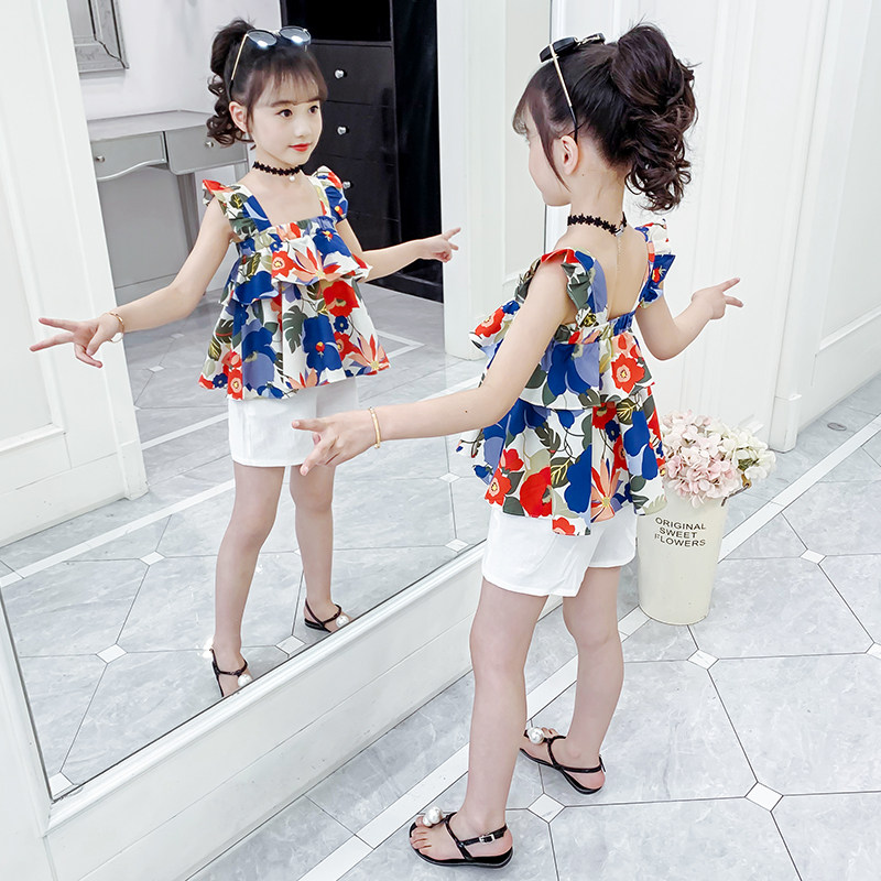 Girl Summer Clothing Suit 2022 New Internet Red Little Girl Foreign Pie Woman Great Boy Summer Short Sleeve Children Trendy Children Clothing