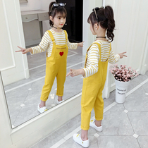 Girls autumn suit 2021 new foreign style fashion spring autumn childrens clothing Net red belt pants two-piece set