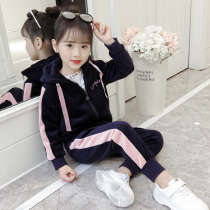 Girls spring suit 2022 new spring and autumn Net Red childrens golden velvet sports childrens clothing two-piece Foreign Air tide