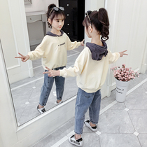 Girl set 2021 new autumn Korean version of foreign atmosphere in big children autumn casual fashionable girl sweater two-piece set