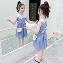 Girls Summer skirts 2022 new dolls collar CUHK Girl girl ultra-fairy tennis red dress Skirt Ocean Air Stripes