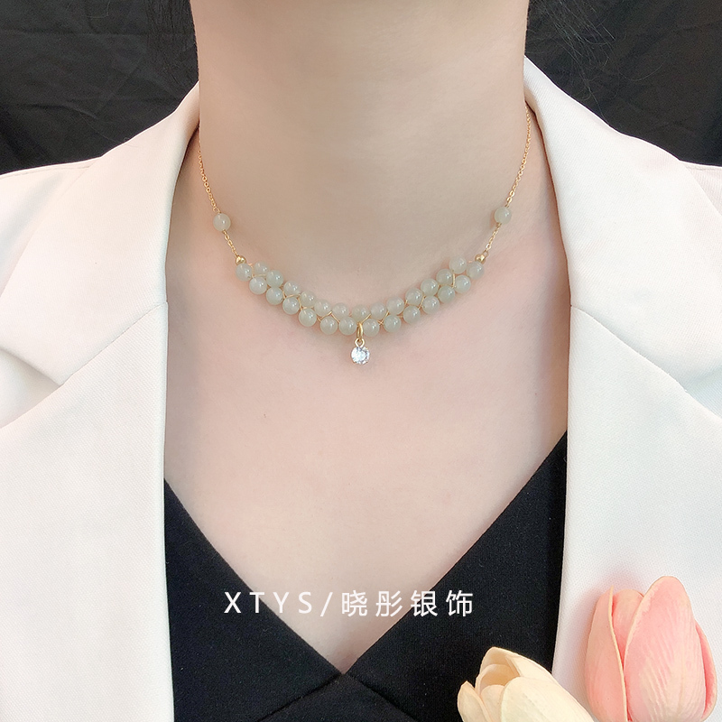 Natural Hetian Jade 2026 New Model Adjustable Necklace for Covering Scars after Thyroid Surgery, Pure Silver Clavicle Chain