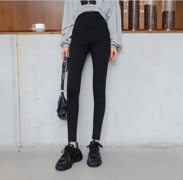 2024 Super High Waist Six Button Fashion Small Leg Pants Three Breast Button Elastic Skinny Leggings Black Spring and Autumn Penants Pants