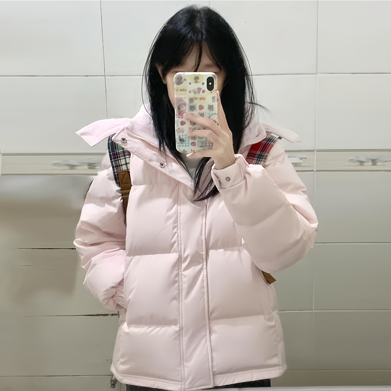Off-Season Clearance Sale: Women's Short White Duck down Jacket, Thickened Stand Collar, Petite Size, Couple Style Puffer Jacket