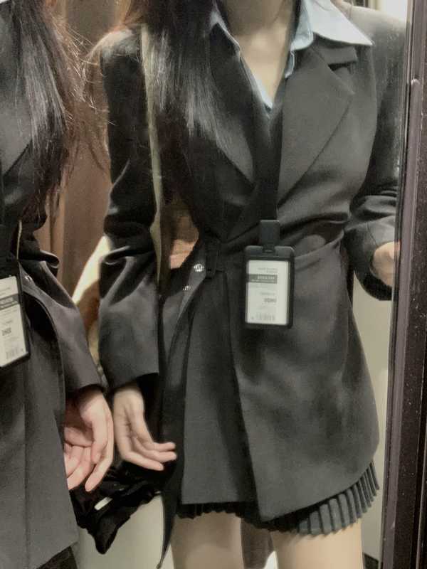 Lscy【Slim Waist】Super Slimming Waist Suit Dress Medium Thick Version Suit Diagonal Button Pleated Dress