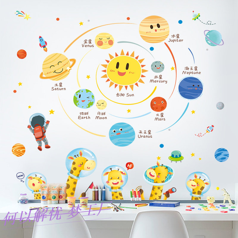 Kindergarten Science Discovery Room Wall Decoration Stickers Early Education Children's Room Stickers Layout Wallpaper Self-adhesive Cartoon