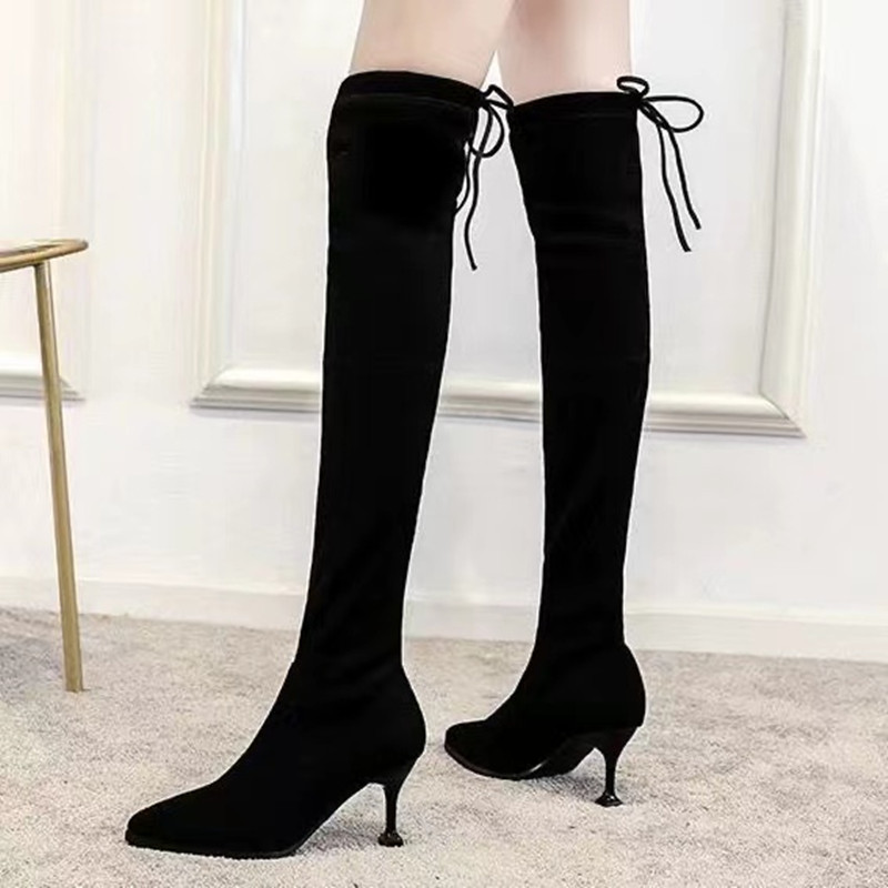 2024 Autumn and Winter New Korean Style Pointed Toe High Heel Over-The-Knee Boots Thin Heel Elastic Boots Kitten Heel Versatile High Boots for Women