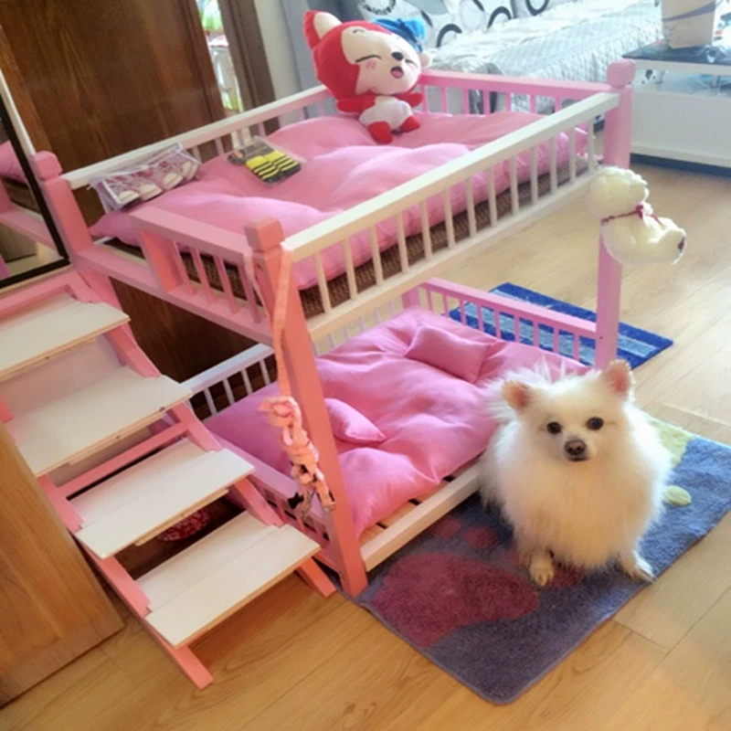 Gỗ chó giường chó công chúa giường vật nuôi giường gỗ chó giường vật nuôi giường tầng nhỏ và vừa chó mèo giường - Cat / Dog hàng ngày Neccessities 	khay inox đựng thức ăn cho chó	