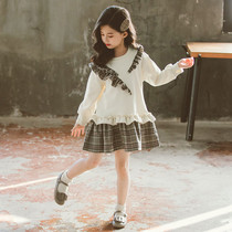 UK Next Kiss2020 new girls western style autumn childrens Korean version of ruffle color sweater dress
