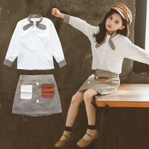 British NextKiss girls  skirt suit 2021 spring new middle and large childrens long-sleeved shirt Korean princess skirt tide