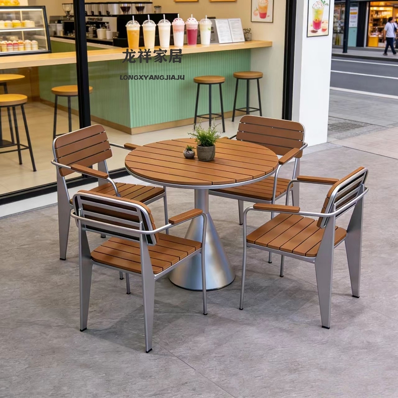 Outdoor Tables and Chairs, Courtyard Plastic-Wood Combination, Villa Terrace, Waterproof and Sun-Proof Iron Art Courtyard Small Round Table, Coffee and Milk Tea Shop