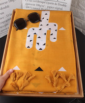 Korean wind silk scarf women Summer cotton and linen hand feel scarf ginger yellow triangle geometric thin gauze sunscreen shawl beach towel