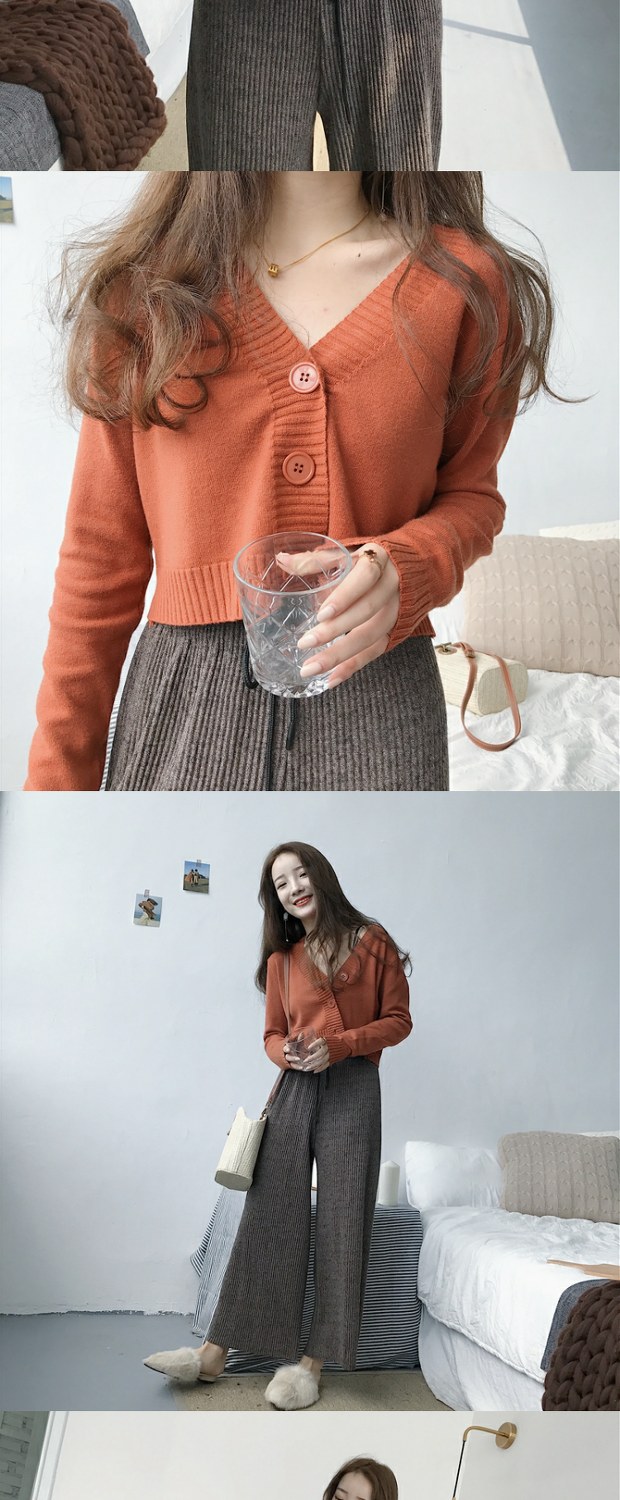 Hồng Kông hương vị retro chicV cổ áo cao eo ngắn áo len đa năng màu rắn Slim áo len dài tay áo len nữ áo khoác mỏng nữ