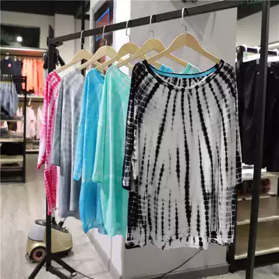 Foreign trade European and American women's clothing plus size loose middle sleeve round neck T-shirt tie dyed cotton modal 2307