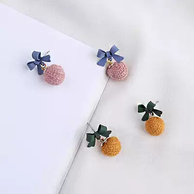 Korean Super fairy small bow knot earrings personality simple small hair ball earrings ear pin earrings ear pin earrings ear clip female