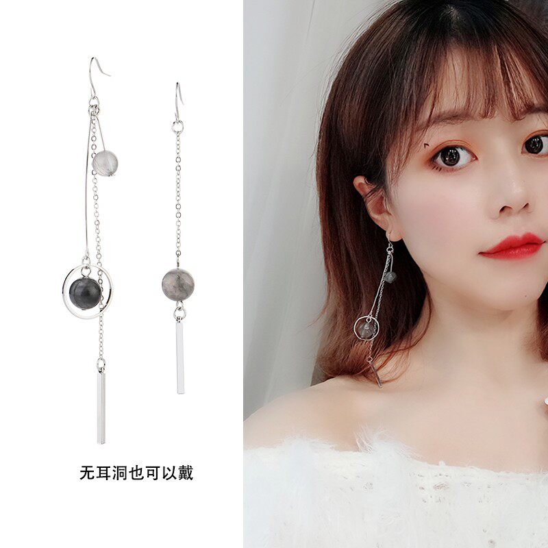 Skinny long tassel earrings Korean temperament Joker Earrings Asymmetric earrings No earrings Earrings Earring Earrings Female