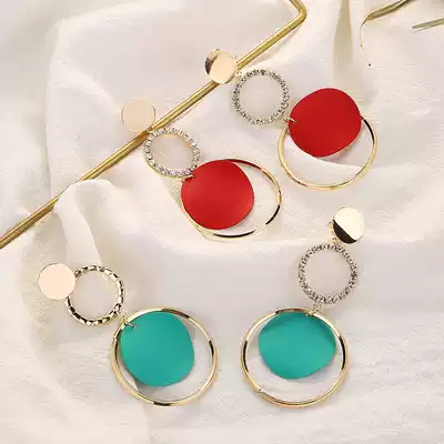 925 silver needle fashion exaggerated ring ring earrings Korean temperament long version of net red earrings earrings earrings no earrings female