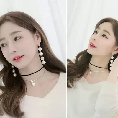 European and American exaggerated big Pearl tassel long version earrings Korean Joker temperament earrings earrings earrings earrings earrings earrings earless ear clip female