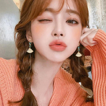 Super fairy fan-shaped long tassel handmade classical earrings earrings earless earrings elegant retro style ear clip Japanese and Korean women