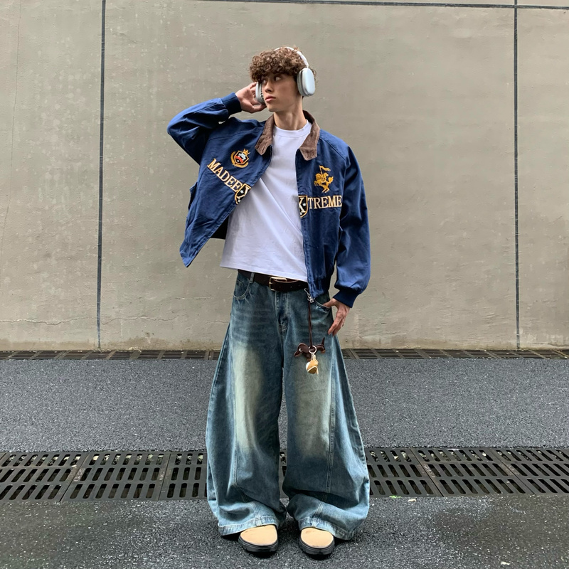 Spring and Autumn New American Retro Harrington Jacket for Men, Trendy Brand, Distressed with High-End Embroidery Workwear Jacket Spring and Autumn New American Retro Harrington Jacket for Men, Trendy Brand, Distressed with High-End Embroidery Workwear Jacket