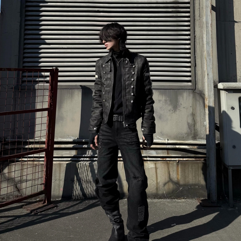 Knight Series Palace Cross Black Slim-Fit Shoulder-Length Leather Jacket Men's Subculture Visual Style Short Jacket Knight Series Palace Cross Black Slim-Fit Shoulder-Length Leather Jacket Men's Subculture Visual Style Short Jacket
