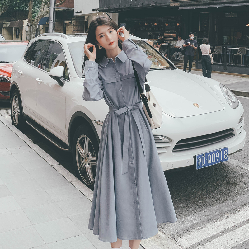 Gentle Style Shirt Dress for Women, Spring and Autumn 2026 New Niche Design, Waist-Cinching, Elegant Hepburn-Style Long Dress