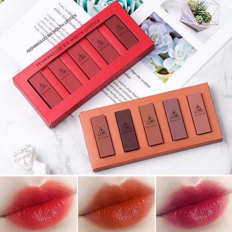 (5 sticks) trial pack set lipstick moisturizing bean paste pumpkin color aunt grapefruit color lasting moisturizing moisturizing