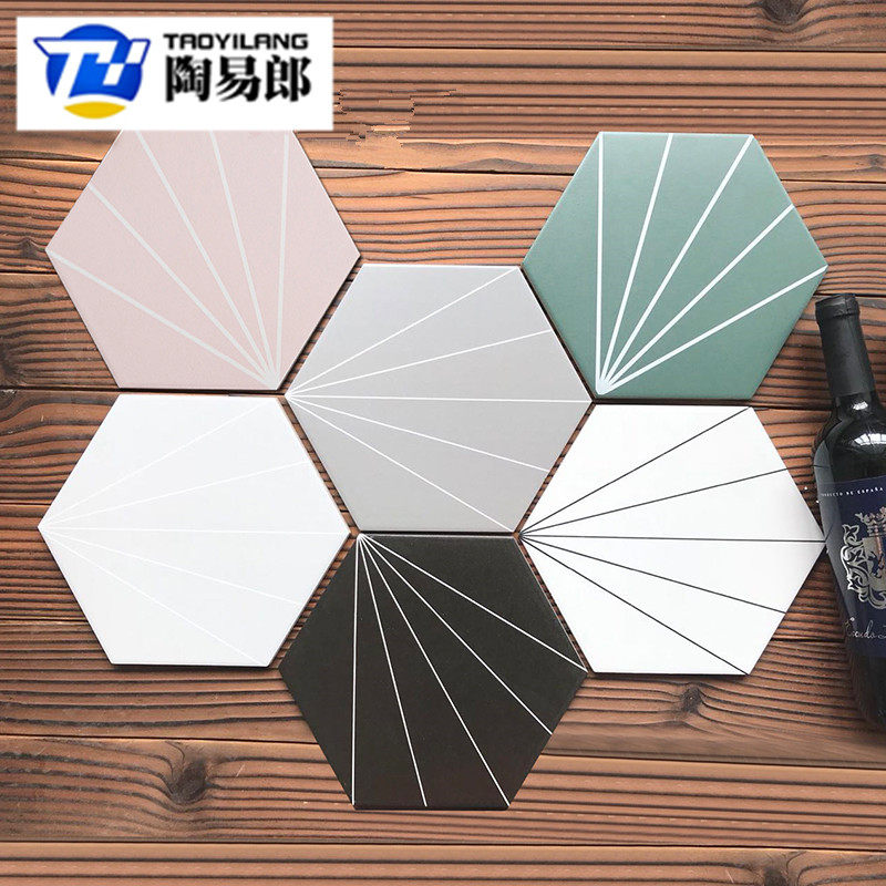Simple Nordic style Geometric lines hexagonal tiles Hexagonal parquet tiles Dining room balcony Kitchen wall tiles Floor tiles