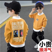 Boys spring clothing pure cotton sweatshirt fake two foreign gas 2022 new baby spring and autumn child long sleeve undershirt tide