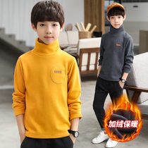 Boy gush bottom shirt winter thickened sweatshirt child gold velvet T-shirt CUHK Tong High collar warm underwear tide