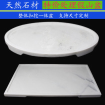 Rockery bonsai pot natural white marble marble tonal flower pot potted water-absorbing stone rectangular oval tray