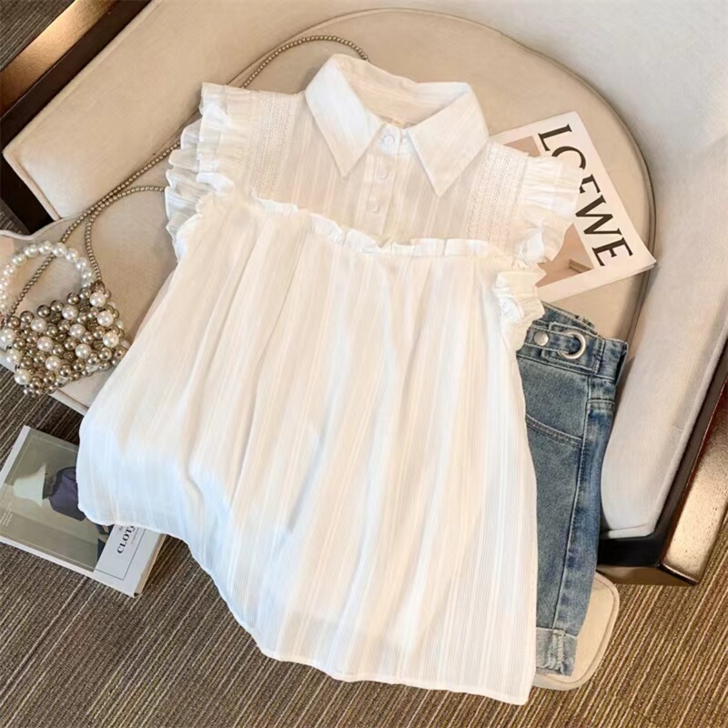 High-End Brand Removed Its Label from a White Sleeveless Chiffon Shirt for Women, Summer French Style, Loose Babydoll Top