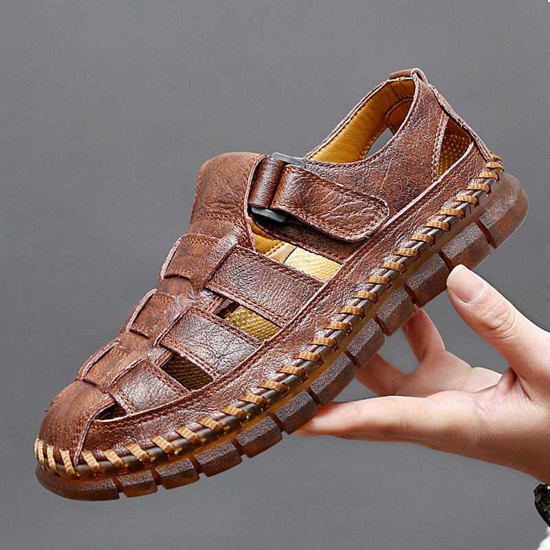 Foreign Trade Outlet Italian Original Single Withdrawal Cabinet Genuine Leather Men Shoes Softbottom Trendy 100 Hitch Cave Shoes Big Code Baotou Sandals-Taobao