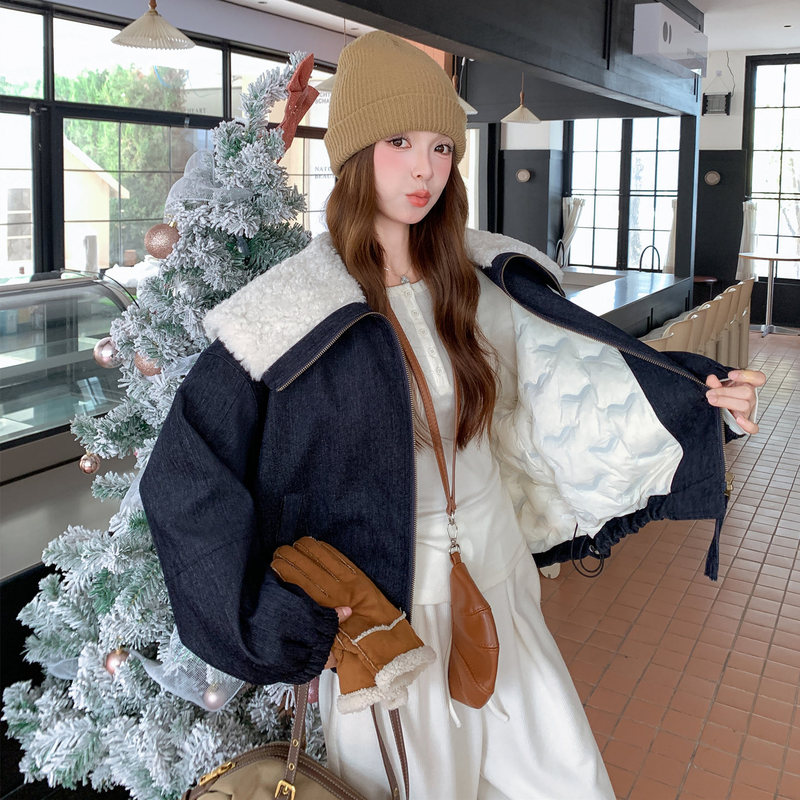 Dark Blue Navy Collar Down-Lined Parka for Women, New Winter Style, Short Thickened White Duck down Coat for Petite Sizes
