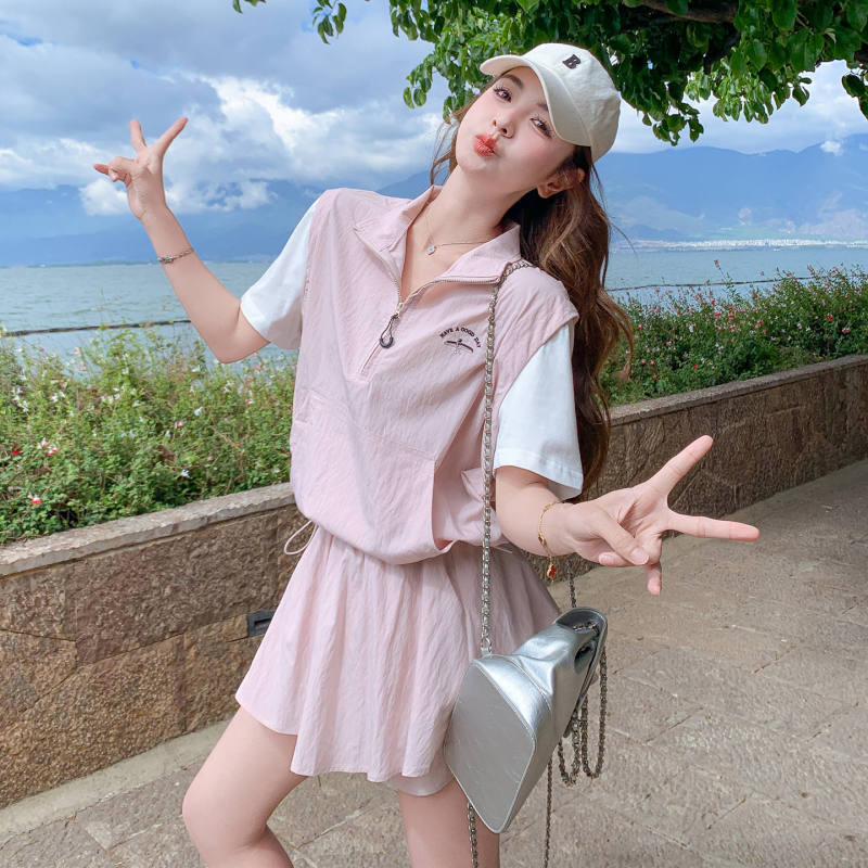 Pink Salt Sweet Style Outfit, Lightweight Sports Top Set for Women, New Summer Style, Petite College Style Short Skirt Two-Piece Set Pink Salt Sweet Style Outfit, Lightweight Sports Top Set for Women, New Summer Style, Petite College Style Short Skirt Two-Piece Set