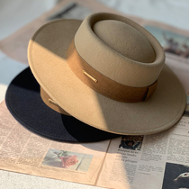 INS new autumn and winter womens hat wool hat large cornice hat flat along the topper concave shape artifact straight brim does not deform