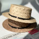 New Summer Raffia Small Top Hat for Women, Flat-Top Straw Hat with Small Brim, Hand-Woven Sun Protection Beach Hat