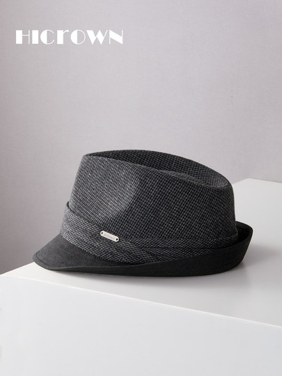 Autumn and winter new style houndstooth wool jazz hat for men casual fashion British style retro gentleman big head circumference