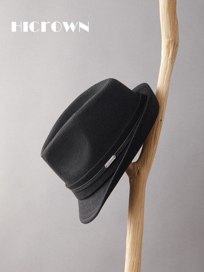 Autumn and winter new pure black wool jazz hat for men with large head circumference, European and American British fashion, cool and handsome, middle-aged and elderly