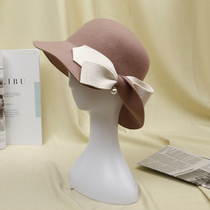 Autumn and winter new hat womens wool hat felt hat Fisherman hat Basin hat topper retro bow elegant Hepburn style
