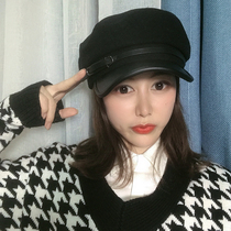 Welfare INS The same big head circumference flat top navy hat female newsboy hat Autumn and Winter European and American beret wild cap