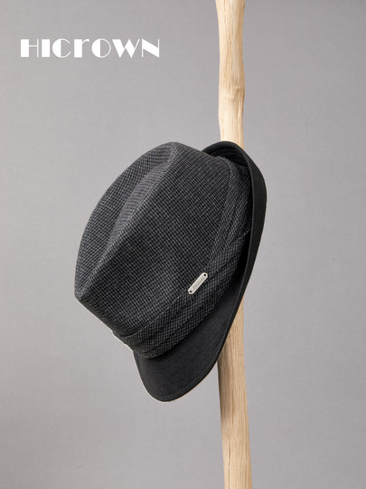 Autumn and winter new style houndstooth wool jazz hat for men casual fashion British style retro gentleman big head circumference