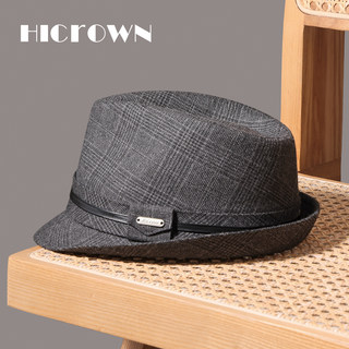 Autumn and Winter British Style Retro Rolled-Brimmed Hat, New Welsh Plaid Men's Woolen Large Head Circumference Gentleman's Hat