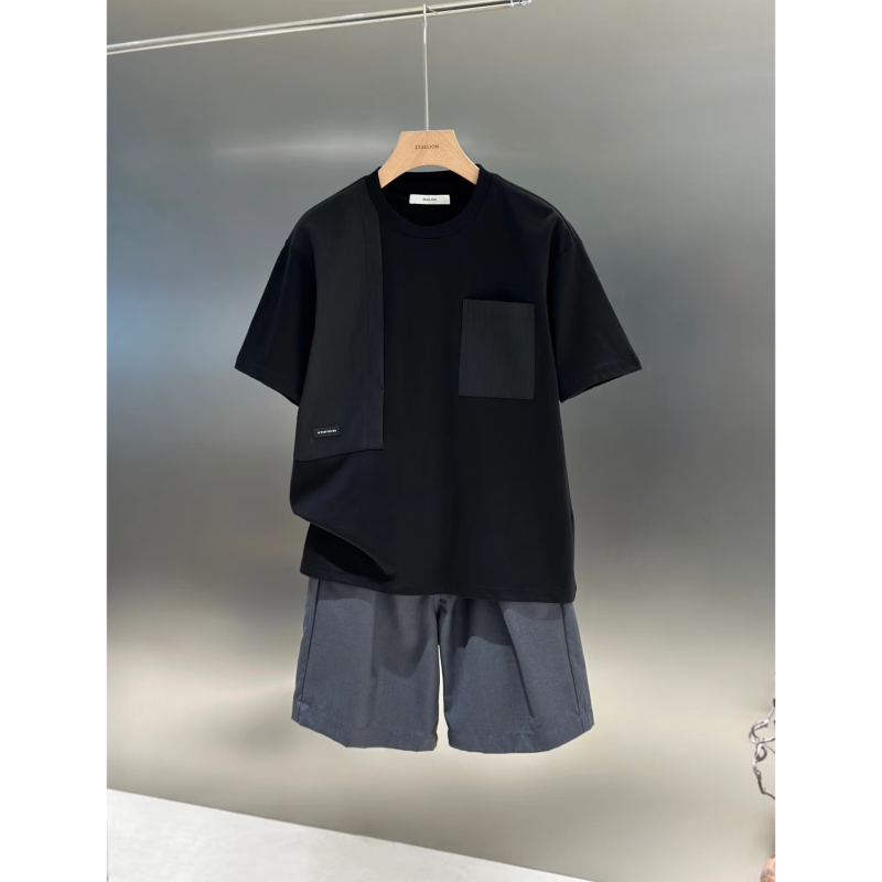 Men's ins Casual and Lazy Style Structured Patchwork Short-Sleeved T-Shirt T28023