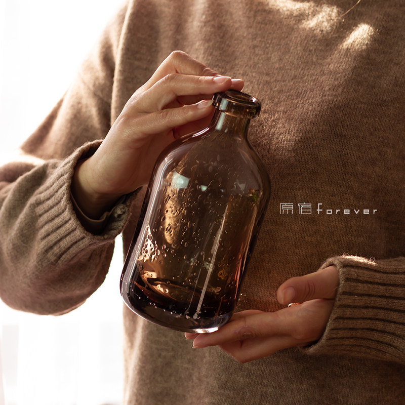 Retro Transparent Glass Vase Home Dry Flower Flower Arrangement Matching Pendulum Upscale Tobacco Grey Bubble Bottle Adornment