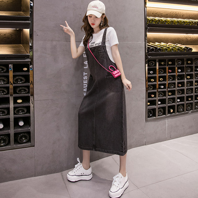 ສິ້ນລະດູຮ້ອນປີ 2024 ໃຫມ່ບວກກັບຂະຫນາດຫຼຸດຜ່ອນອາຍຸ versatility ສາຍ denim ສິ້ນຍາວ suspender ວ່າງ dress a-line trendy skirt