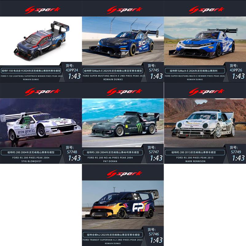 Ford Mustang F150 Transit Rs200 Pikes Peak Hill Climb Car Model Spark 1/43 Ford Mustang F150 Transit Rs200 Pikes Peak Hill Climb Car Model Spark 1/43