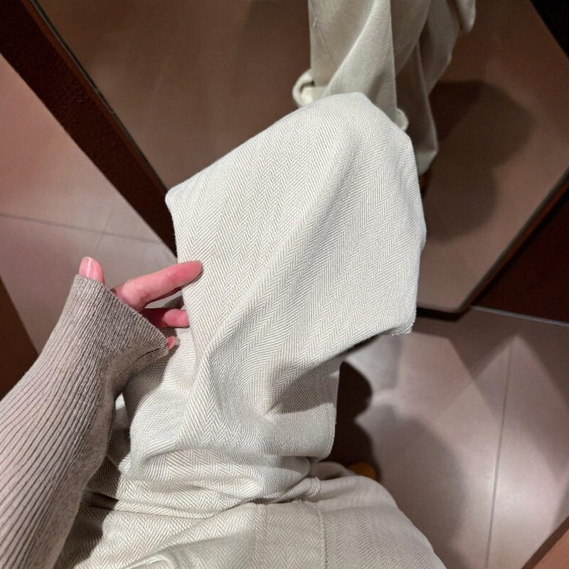 Off-White Textured Flared Jeans for Women, New Spring/Summer Style, Plus-Size Old Money Style, Drapey Herringbone Straight-Leg Pants