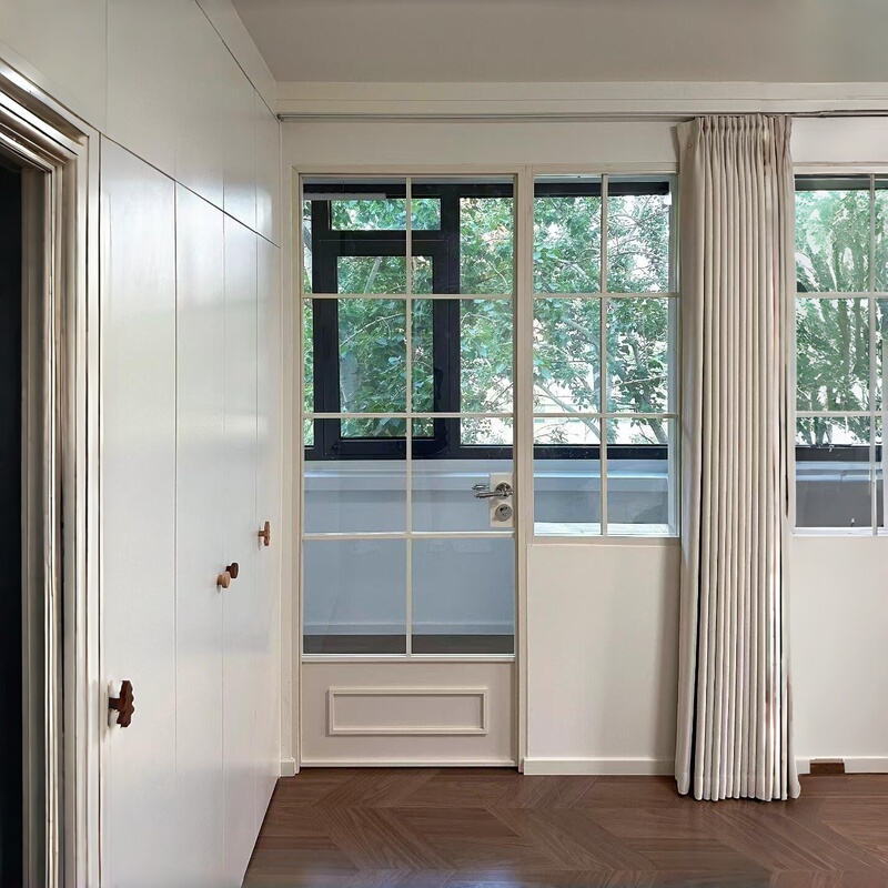 2025 Trendy Bathroom Door with Window, Complete Set of Dry and Wet Separation Partition Integrated Cabinet, French Retro Glass Door