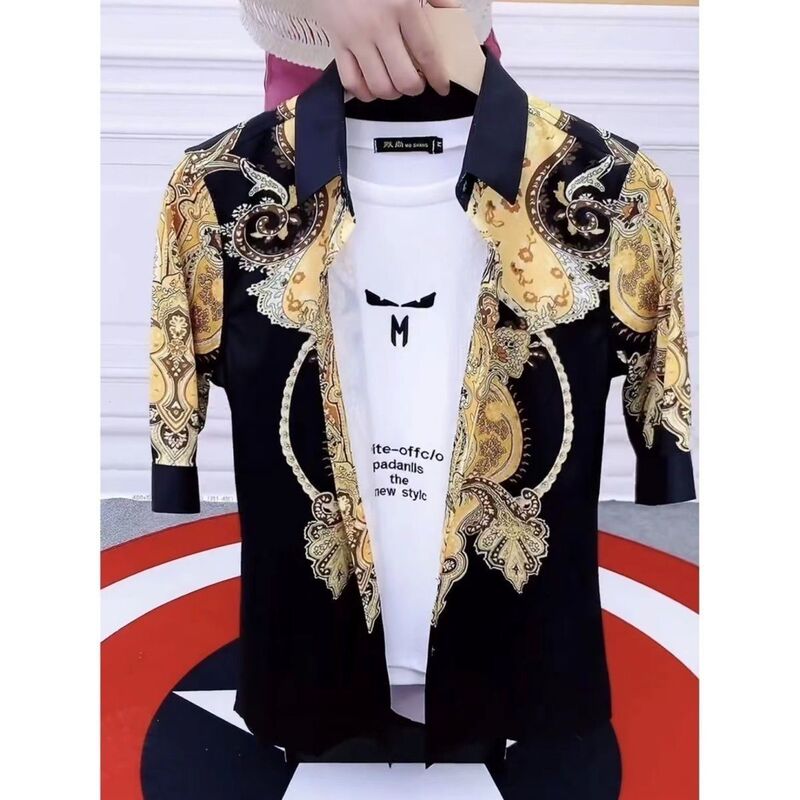 2026 New Style Mid-Sleeve Shirt for Men, Trendy, Wrinkle-Free, Light Luxury, Slim Fit Shirt, Stylish and Handsome, Summer Personalized Printed T-Shirt